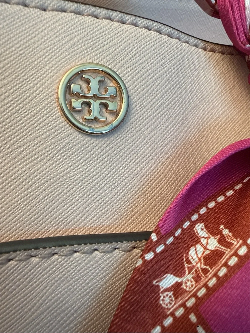 Tory Burch Blush Pink Leather Tote with Pink Scarf Accent